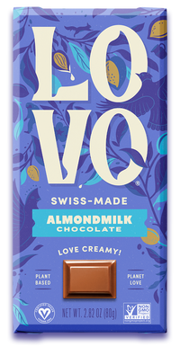 A bar of Lovo almond milk chocolate in wrapper