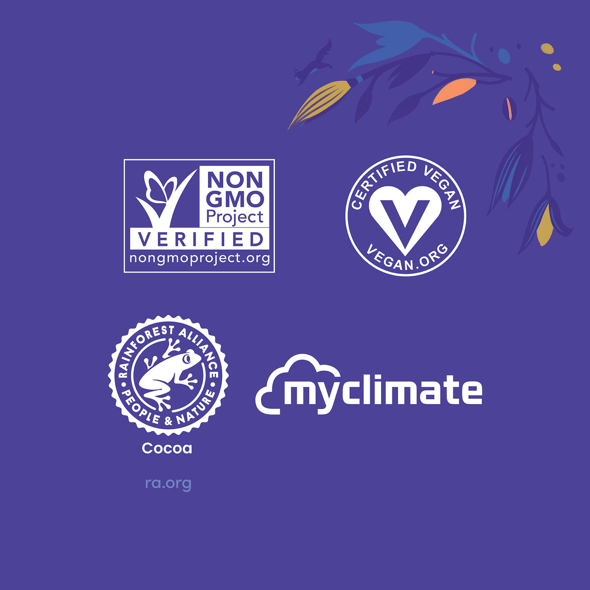 LOVO Chocolate is Rainforest Alliance, MyClimate, Non-GMO, and Vegan certified