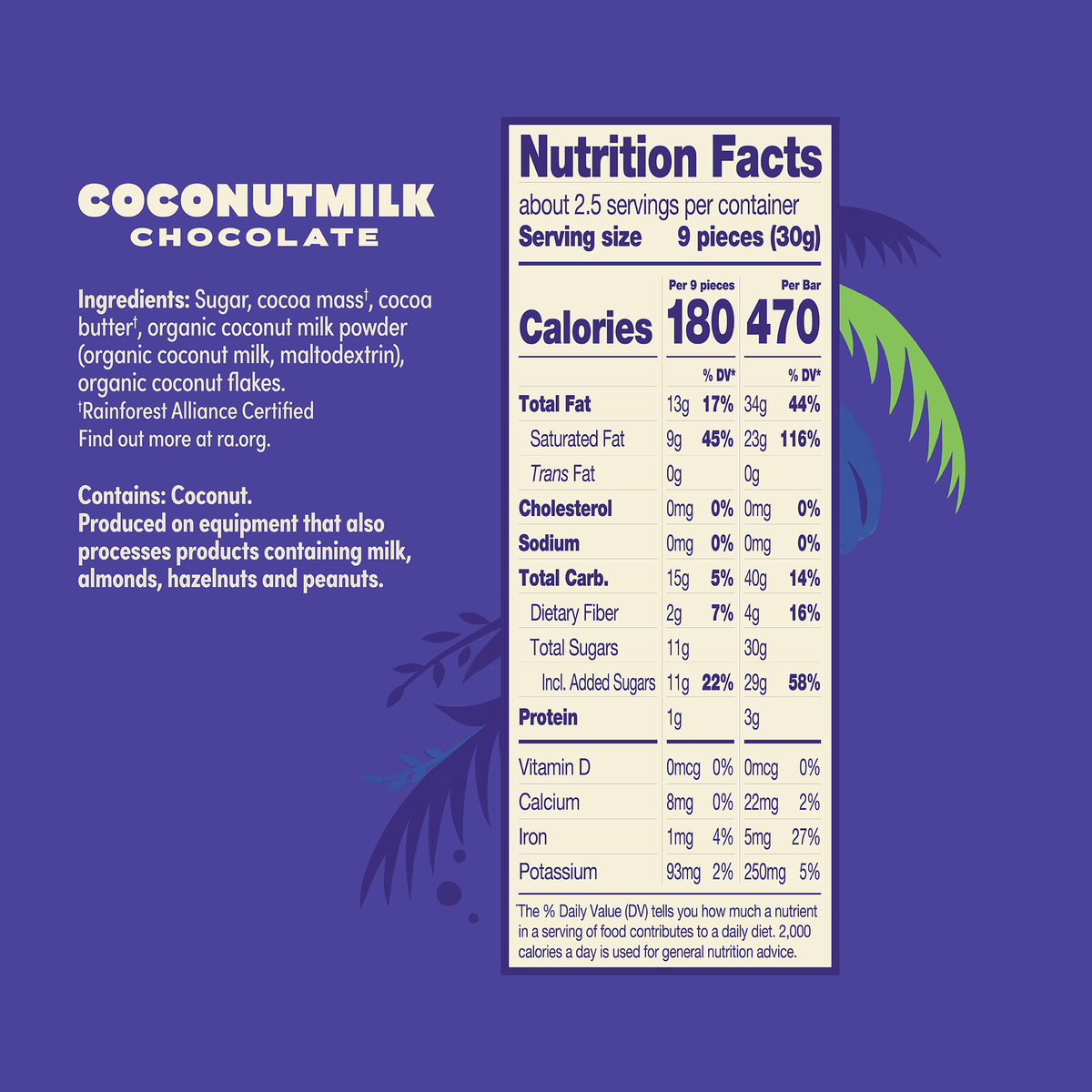 LOVO plant based milk chocolate coconut milk nutrition facts