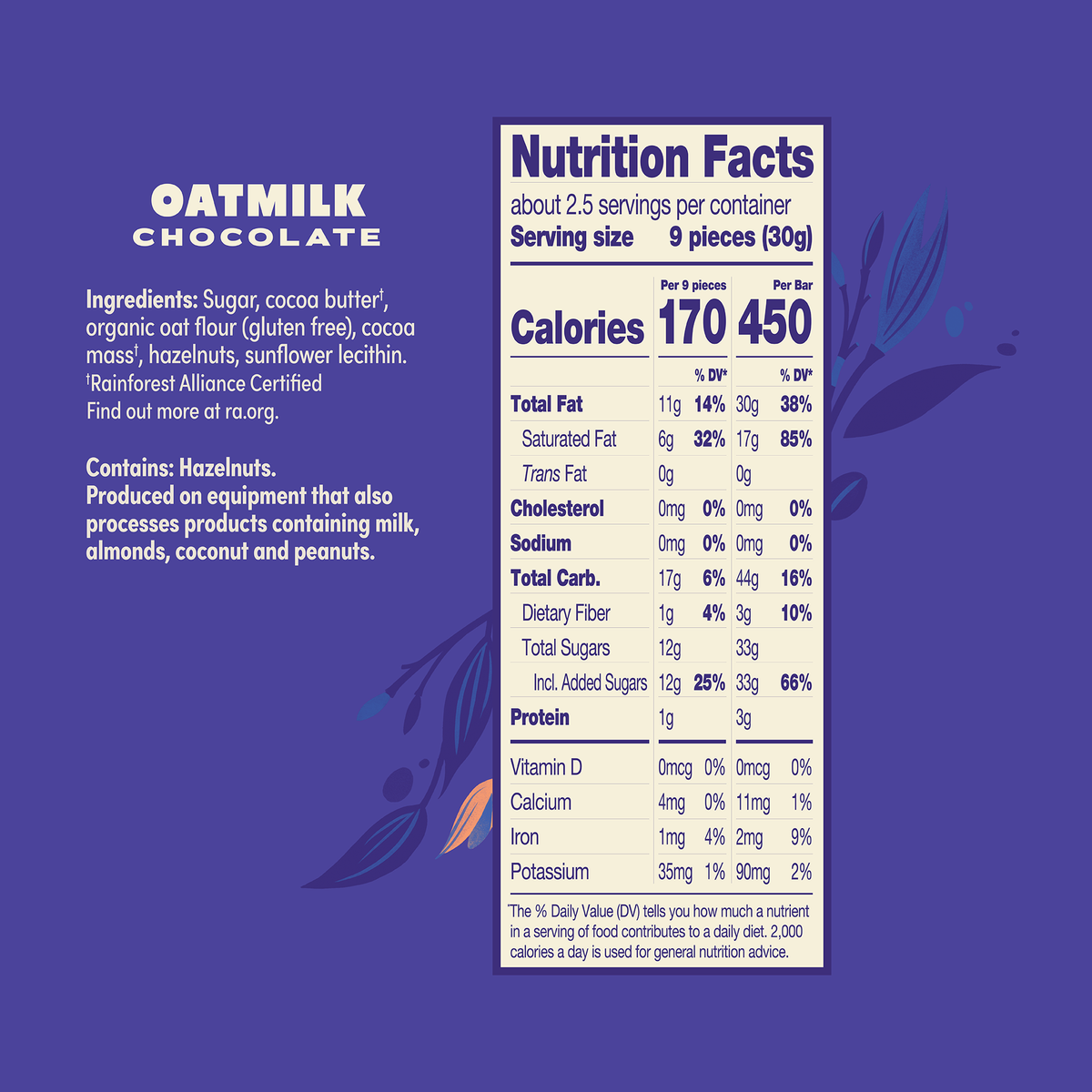 LOVO plant based milk chocolate oat milk nutrition facts